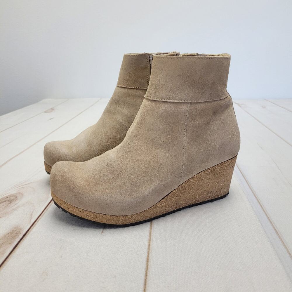 Birkenstock Papillio ebba wedge light tan suede cork wedges booties boots